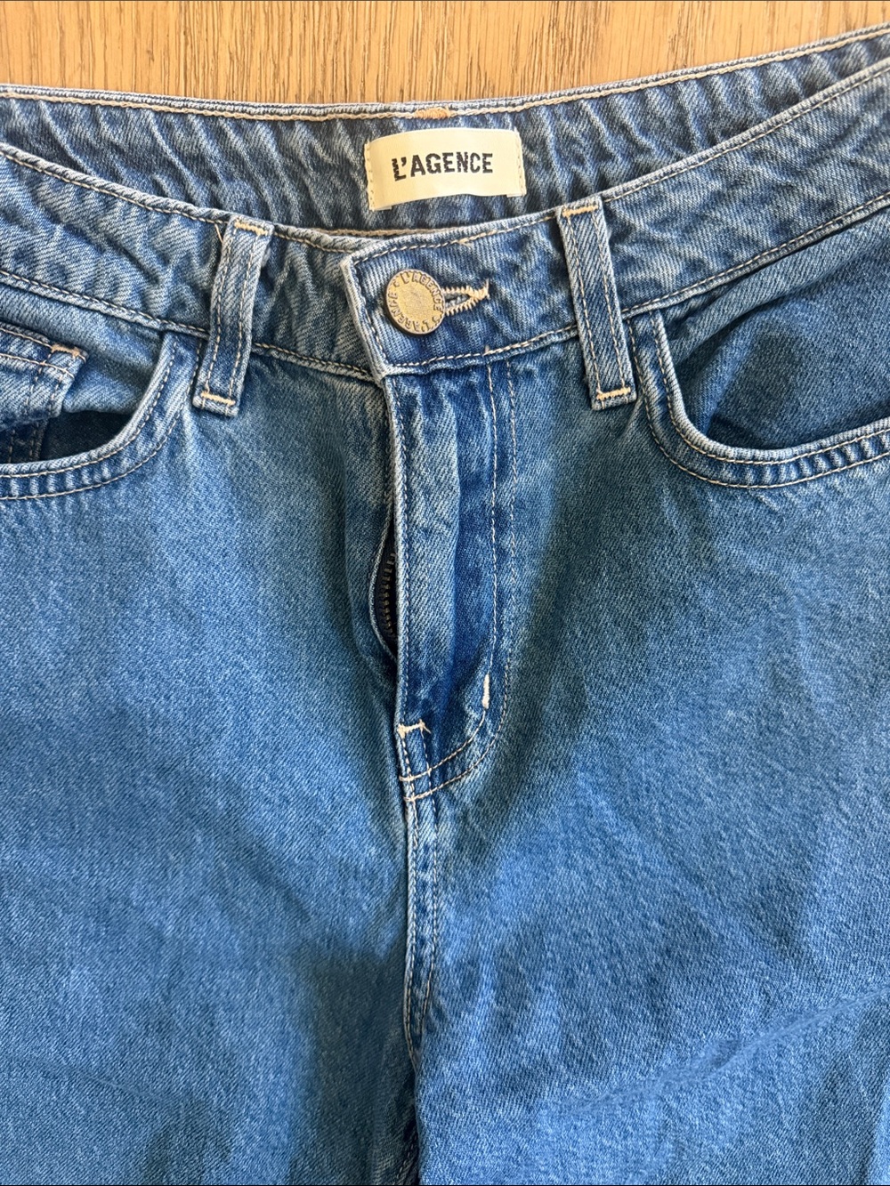 L'AGENCE Medium Blue High-Rise Wide Leg Denim Jeans - Size 26